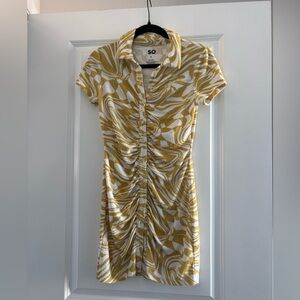 SO Women's Swirl Pattern Button-Down Mini Dress in Yellow and White